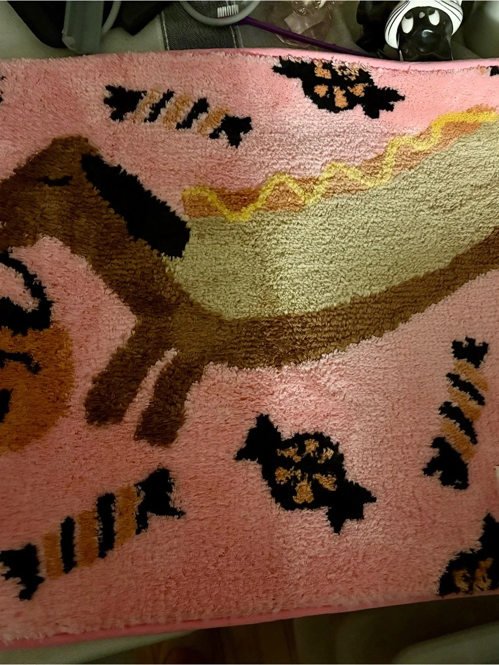 Betsey Johnson Pink Hot Dog Novelty Bath Rug with Black & Tan Accents
